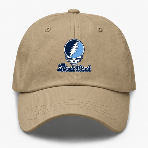 Rhode Island Stealie Premium Unisex Dad Hat — Design: Rhode Island University of — Khaki