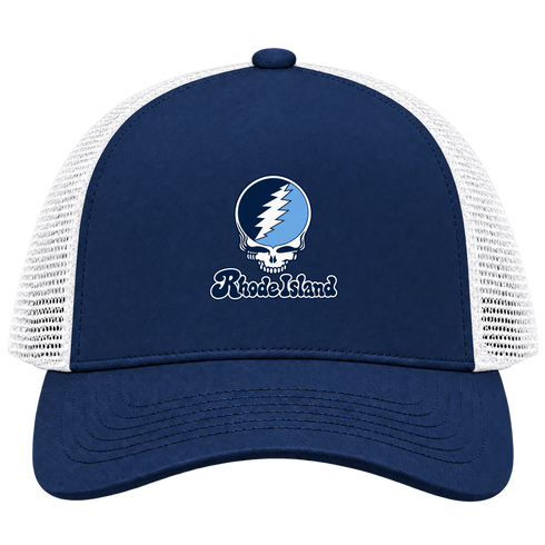 Rhode Island Stealie Premium Unisex Trucker Cap — Design: Rhode Island University of — Navy/White