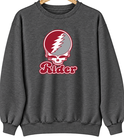 Rider Stealie Premium Unisex Crewneck — Design: Rider University — Dark Heather