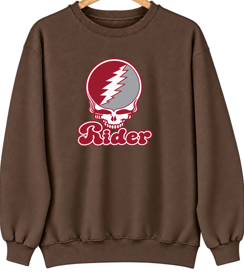 Rider Stealie Premium Unisex Crewneck — Design: Rider University — Brown