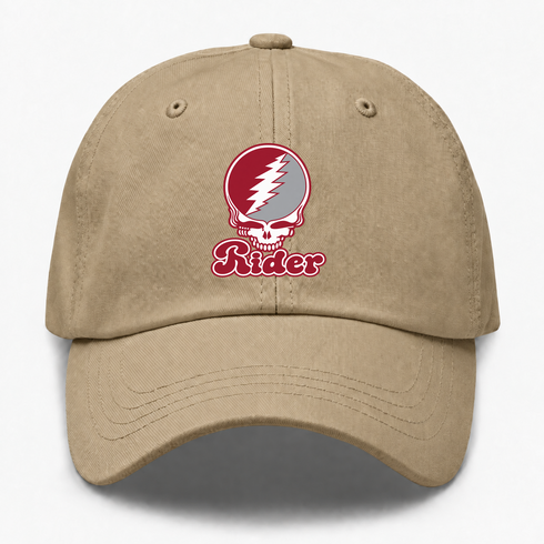 Rider Stealie Premium Unisex Dad Hat — Design: Rider University — Khaki