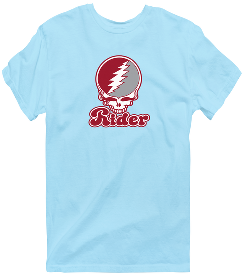 Rider Stealie Premium Unisex T-Shirt — Design: Rider University — Light Blue