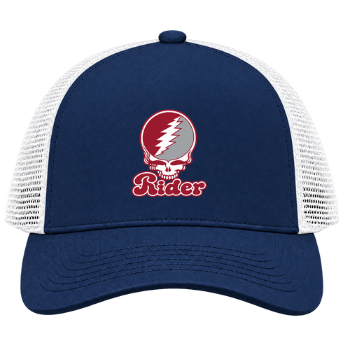 Rider Stealie Premium Unisex Trucker Cap — Design: Rider University — Navy/White