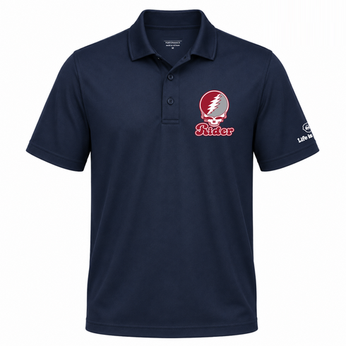 Rider Stealie Premium Unisex Polo — Design: Rider University — Navy