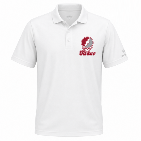 Rider Stealie Premium Unisex Polo — Design: Rider University — White