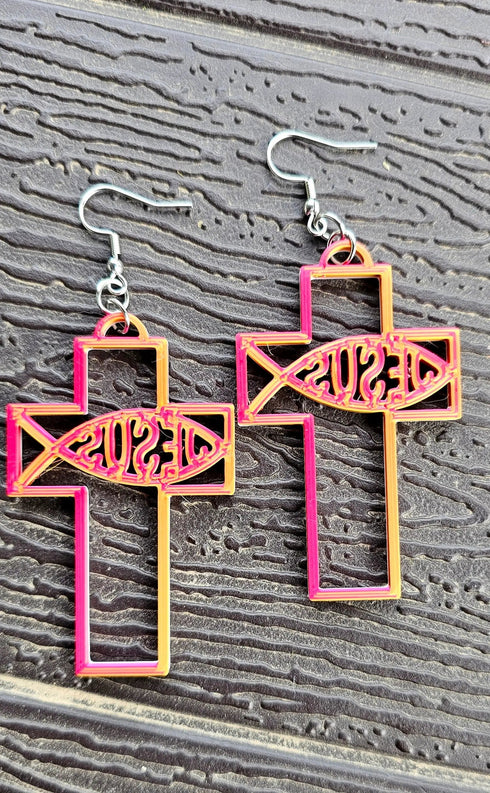Grateful Dead - 3D Print Christian Cross Faith Earrings Made in America - StealieShop