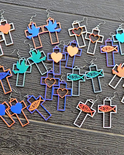 Grateful Dead - 3D Print Christian Cross Faith Earrings Made in America - StealieShop