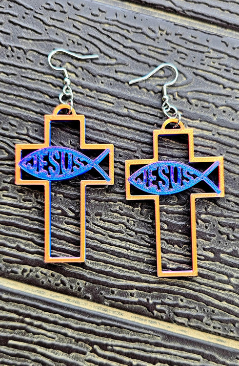 Grateful Dead - 3D Print Christian Cross Faith Earrings Made in America - StealieShop