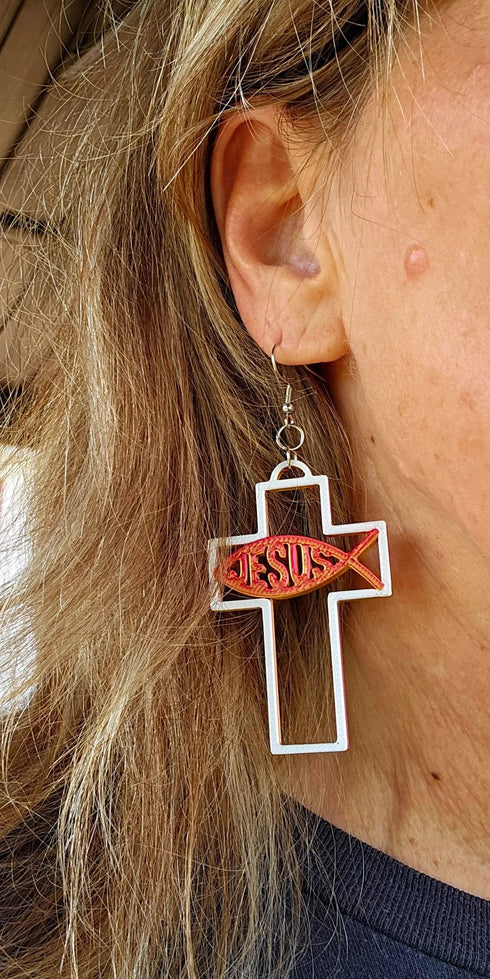 Grateful Dead - 3D Print Christian Cross Faith Earrings Made in America - StealieShop