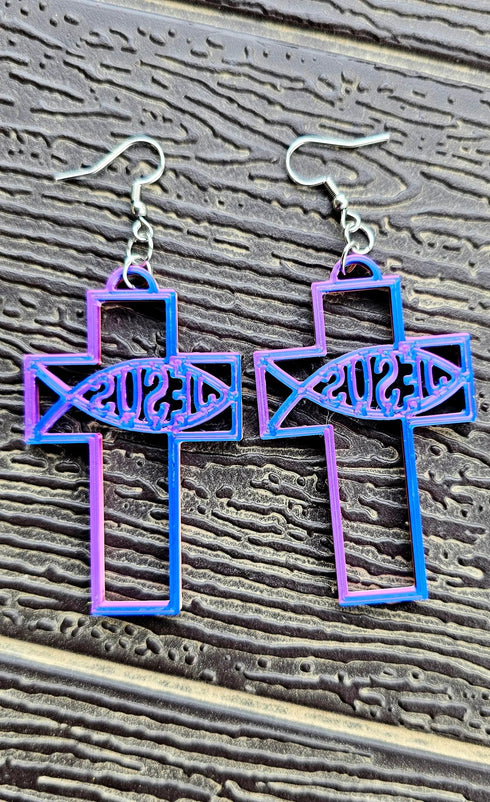 Grateful Dead - 3D Print Christian Cross Faith Earrings Made in America - StealieShop