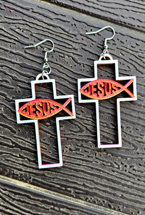 Grateful Dead - 3D Print Christian Cross Faith Earrings Made in America - StealieShop