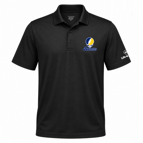 Rochester Stealie Premium Unisex Polo — Design: Rochester University of — Black