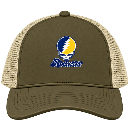 Rochester Stealie Premium Unisex Trucker Cap — Design: Rochester University of — Moss/Khaki