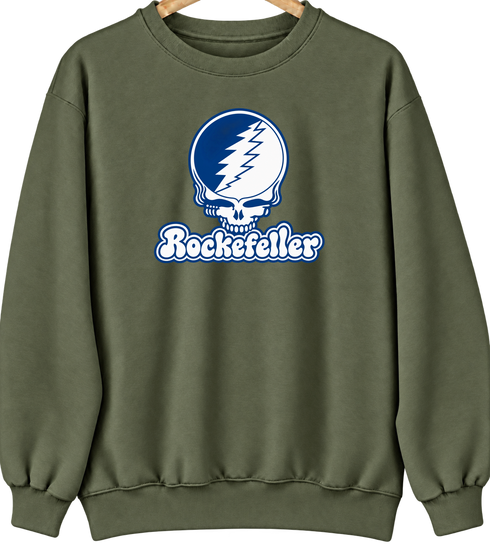 Rockefeller Stealie Premium Unisex Crewneck — Design: Rockefeller University — Military Green