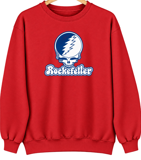Rockefeller Stealie Premium Unisex Crewneck — Design: Rockefeller University — Red