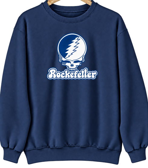 Rockefeller Stealie Premium Unisex Crewneck — Design: Rockefeller University — Navy
