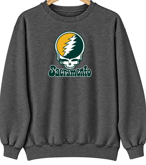 Sacramento Baseball Stealie Grateful Dead Crewneck — Sacramento Athletics — Dark Heather