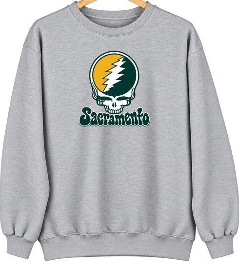 Sacramento Baseball Stealie Grateful Dead Crewneck — Sacramento Athletics — Sport Grey