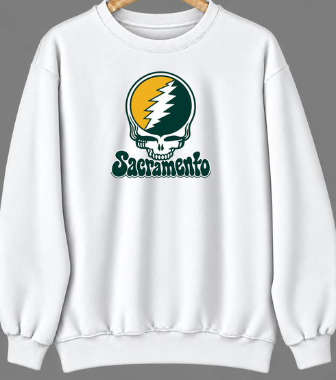 Sacramento Baseball Stealie Grateful Dead Crewneck — Sacramento Athletics — White
