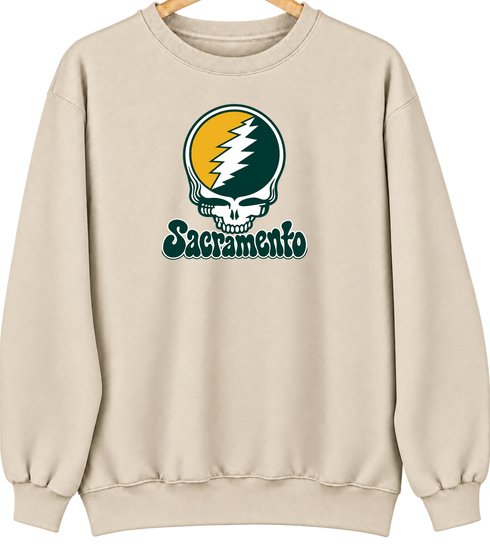 Sacramento Baseball Stealie Grateful Dead Crewneck — Sacramento Athletics — Sand