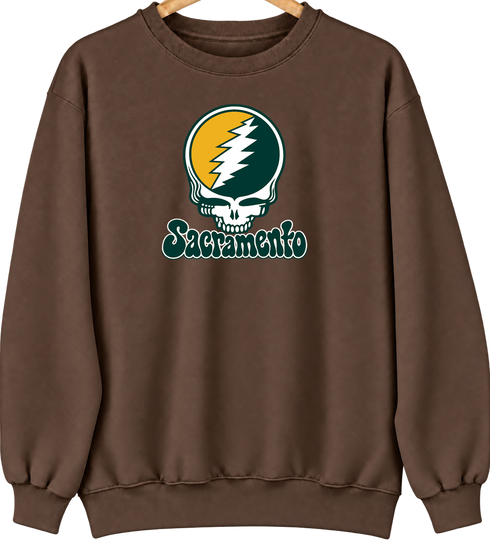 Sacramento Baseball Stealie Grateful Dead Crewneck — Sacramento Athletics — Brown