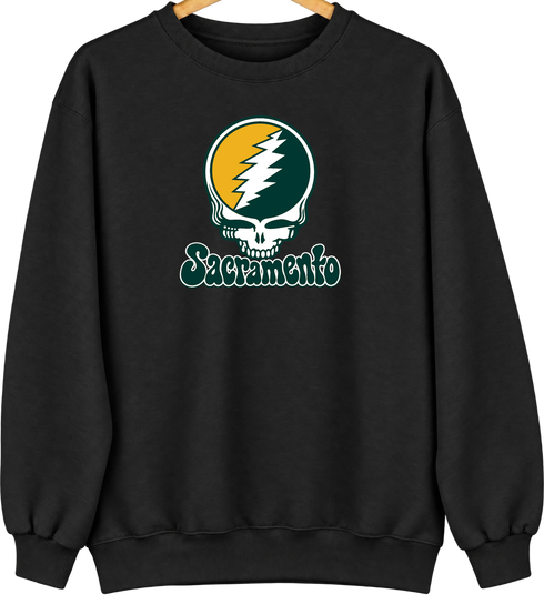 Sacramento Baseball Stealie Grateful Dead Crewneck — Sacramento Athletics — Black