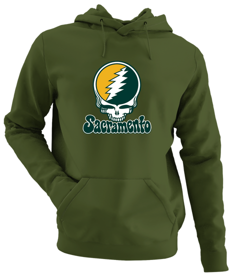 Sacramento Baseball Stealie Grateful Dead Hoodie — Sacramento Athletics — Military Green