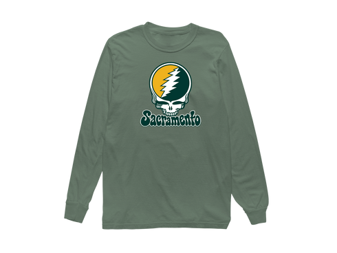 Sacramento Baseball Stealie Grateful Dead Long-Sleeve — Sacramento Athletics — Light Green