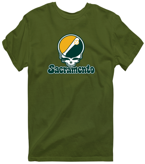 Sacramento Baseball Stealie Grateful Dead T-Shirt — Sacramento Athletics — Military Green