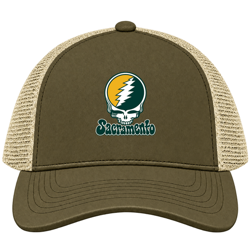 Sacramento Baseball Stealie Grateful Dead Trucker Cap — Sacramento Athletics — Moss/Khaki