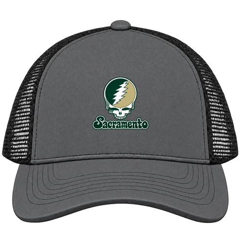 Sacramento Stealie Premium Unisex Trucker Cap — Design: Sacramento State — Charcoal/Black
