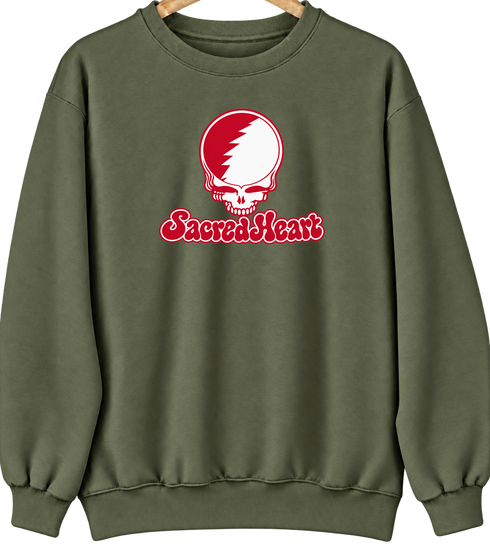 Sacred Heart Stealie Premium Unisex Crewneck — Design: Sacred Heart University — Military Green