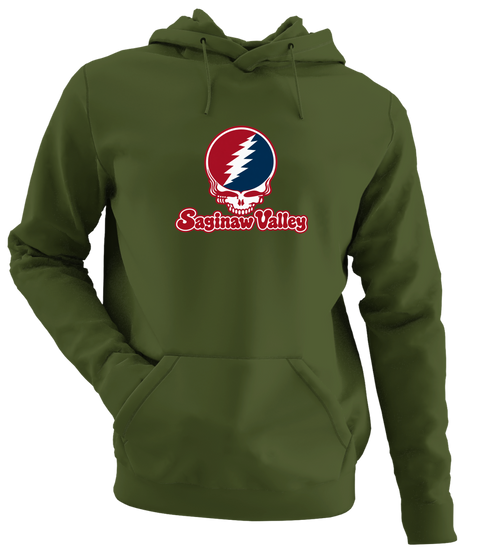 Saginaw Valley Stealie Premium Unisex Hoodie — Design: Saginaw Valley State University — Military Green