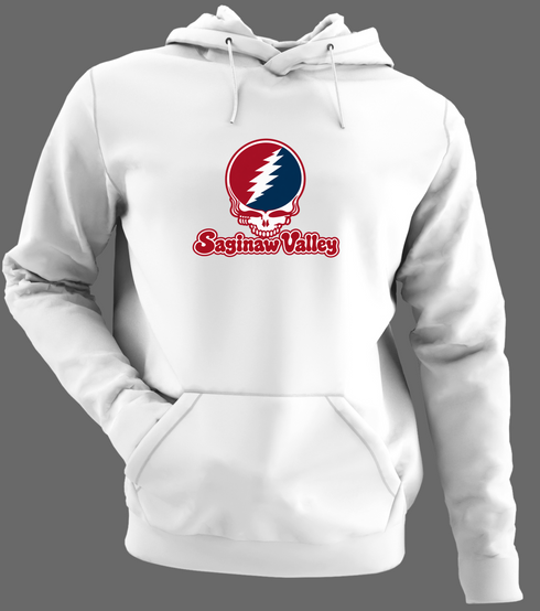 Saginaw Valley Stealie Premium Unisex Hoodie — Design: Saginaw Valley State University — White/Grey