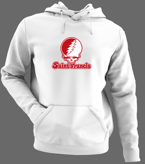Saint Francis Stealie Premium Unisex Hoodie — Design: Saint Francis University — White/Grey