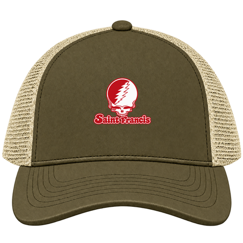 Saint Francis Stealie Premium Unisex Trucker Cap — Design: Saint Francis University — Moss/Khaki
