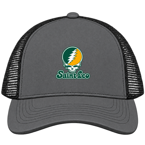 Saint Leo Stealie Premium Unisex Trucker Cap — Design: Saint Leo University — Charcoal/Black