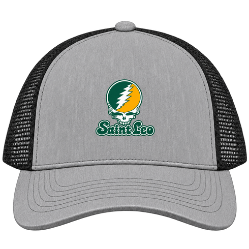 Saint Leo Stealie Premium Unisex Trucker Cap — Design: Saint Leo University — Heather Grey/Black