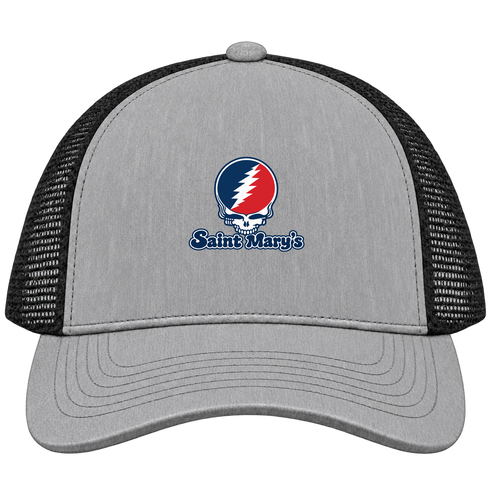 Saint Mary’s Stealie Premium Unisex Trucker Cap — Design: Saint Mary’s College of California — Heather Grey/Black