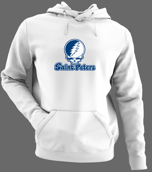 Saint Peters Stealie Premium Unisex Hoodie — Design: Saint Peters University — White/Grey