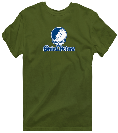 Saint Peters Stealie Premium Unisex T-Shirt — Design: Saint Peters University — Military Green