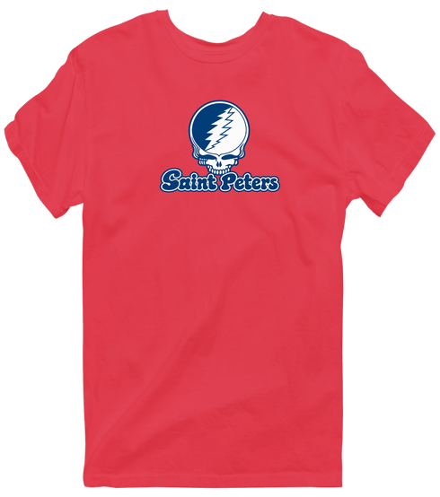 Saint Peters Stealie Premium Unisex T-Shirt — Design: Saint Peters University — Heather Red