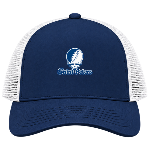 Saint Peters Stealie Premium Unisex Trucker Cap — Design: Saint Peters University — Navy/White