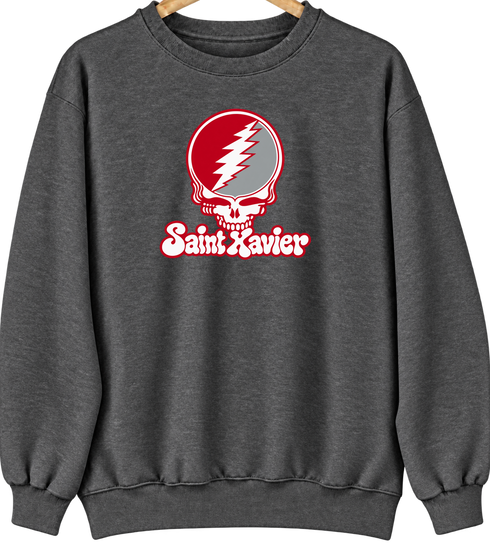Saint Xavier Stealie Premium Unisex Crewneck — Design: Saint Xavier University — Dark Heather