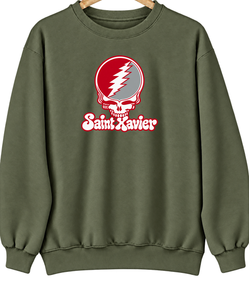 Saint Xavier Stealie Premium Unisex Crewneck — Design: Saint Xavier University — Military Green