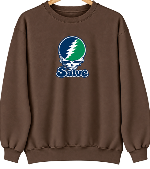 Salve Stealie Premium Unisex Crewneck — Design: Salve Regina University — Brown