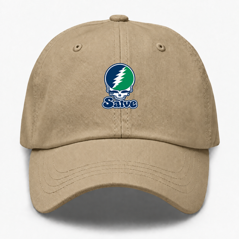 Salve Stealie Premium Unisex Dad Hat — Design: Salve Regina University — Khaki