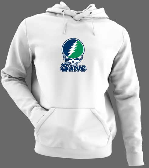 Salve Stealie Premium Unisex Hoodie — Design: Salve Regina University — White/Grey