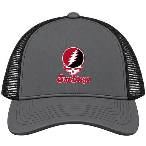 San Diego Stealie Premium Unisex Trucker Cap — Design: San Diego State University — Charcoal/Black