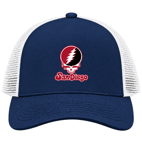 San Diego Stealie Premium Unisex Trucker Cap — Design: San Diego State University — Navy/White